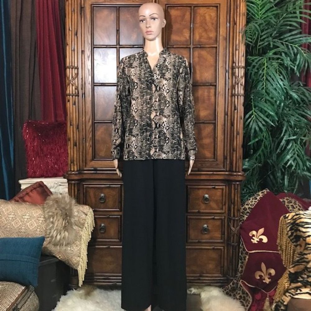 Joan Rivers Natural Python Micro Crepe Overlay V-neck Top - Picture 4 of 13